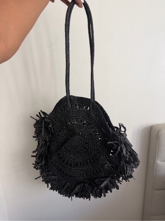 Zara Handbags - Zara Black Crochet Fringe Tote
